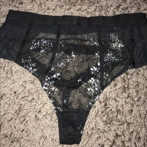 VS high waisted black with silver lace panties M